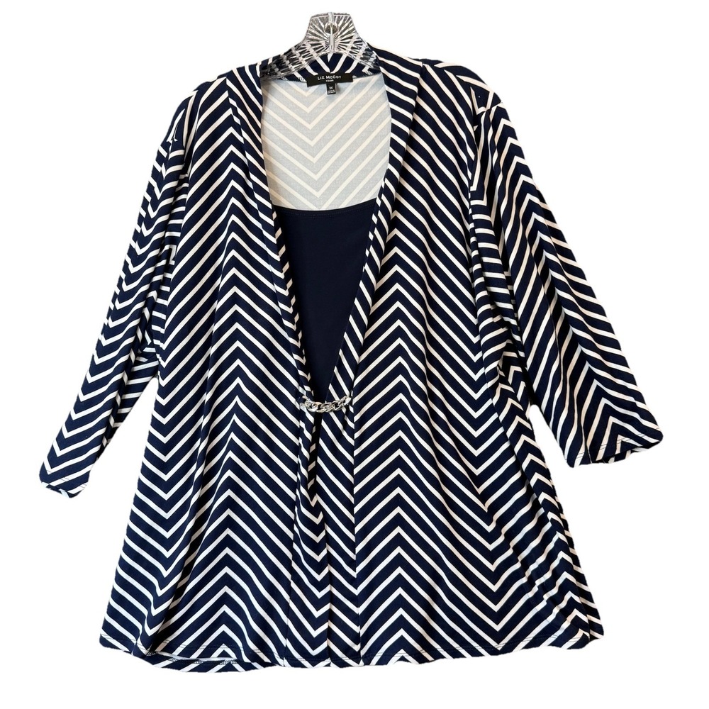 Women's 3X Tunic Top Navy White Stripe 3/4 Sleeve Soft Stretch Beach Coastal